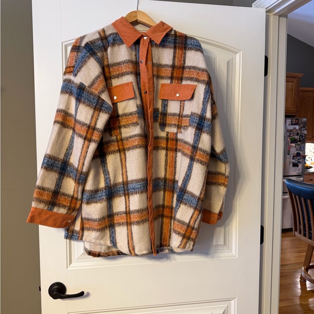 Source Unknown Plaid Jacket - Orange, Blue, Cream - image 1